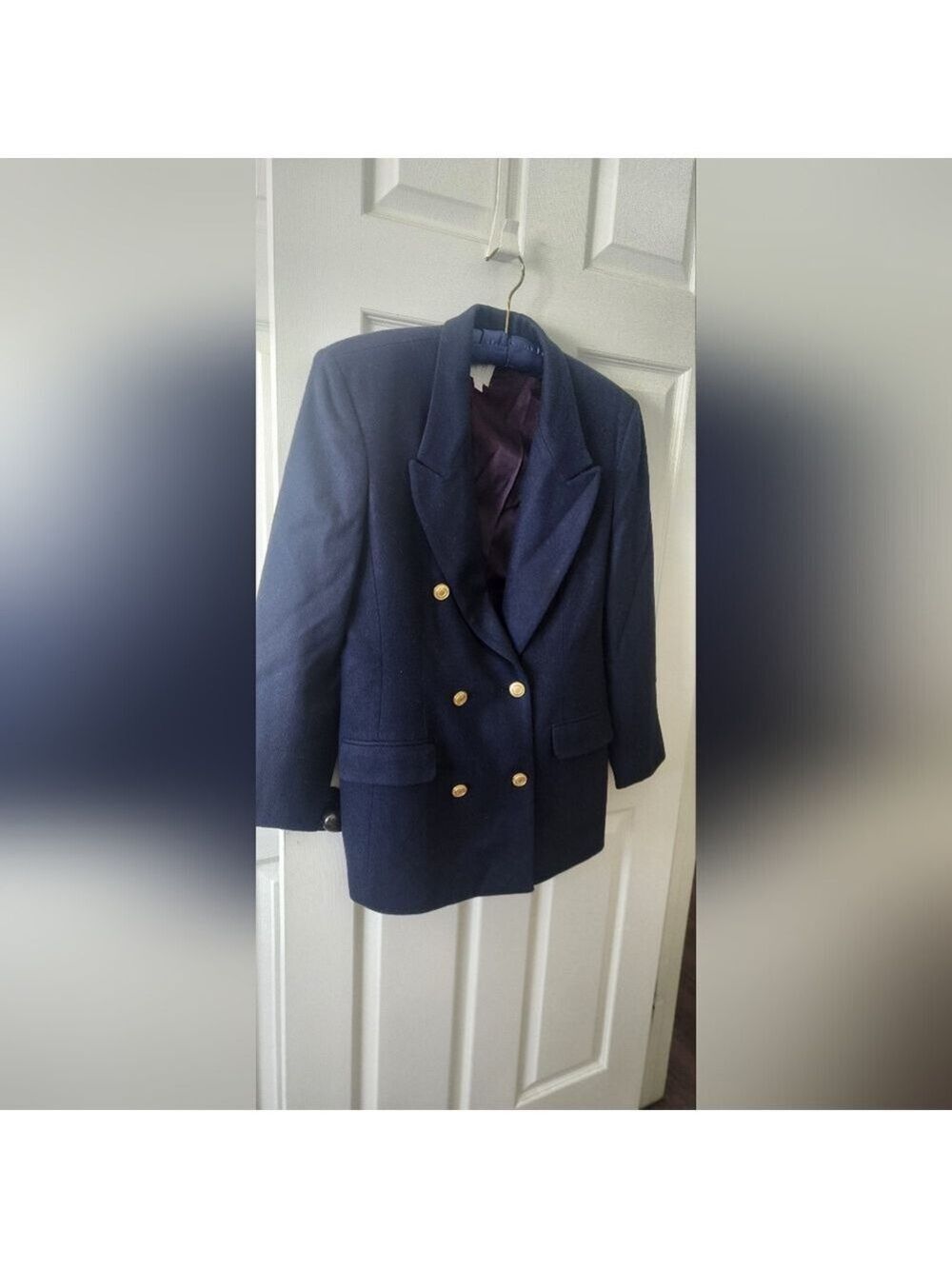 Vtg Clifford & Wills  Womens Gold-Button Navy Double Breasted Wool Blazer